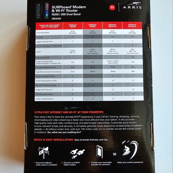 Motorola Arris Surfboard Modem/WiFi Router N300 Dual Band Model SBG6580 - Picture 4 of 12